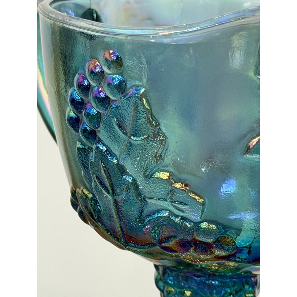 Vintage Indiana Blue Iridescent Carnival Glass Harvest Grape Creamer 1970's - Picture 6 of 8
